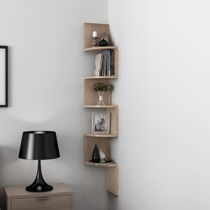 Lot De 5 Etageres Mural D Angle Support De Rangement Des Livres Bibliotheque Chene H 120cm Cdiscount Maison