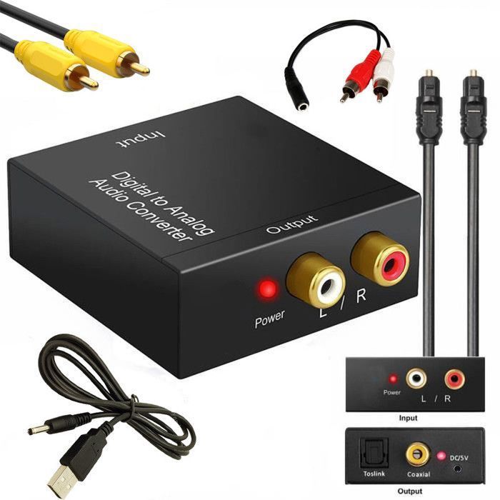 Noir L Convertisseur audio optique num/érique coaxial vers RCA analogique avec c/âble /à fibre optique Convertisseur audio Adaptateur optique Toslink /& Coaxial R
