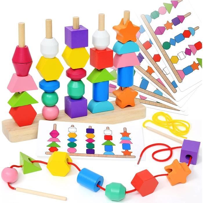Montessori Jouet en Bois 2 3 4 5 Ans Jeux de Construction Billes de Laçage  Perles Jeux Educatif Puzzles Cadeau pour Bébé Enfants - Cdiscount Jeux -  Jouets