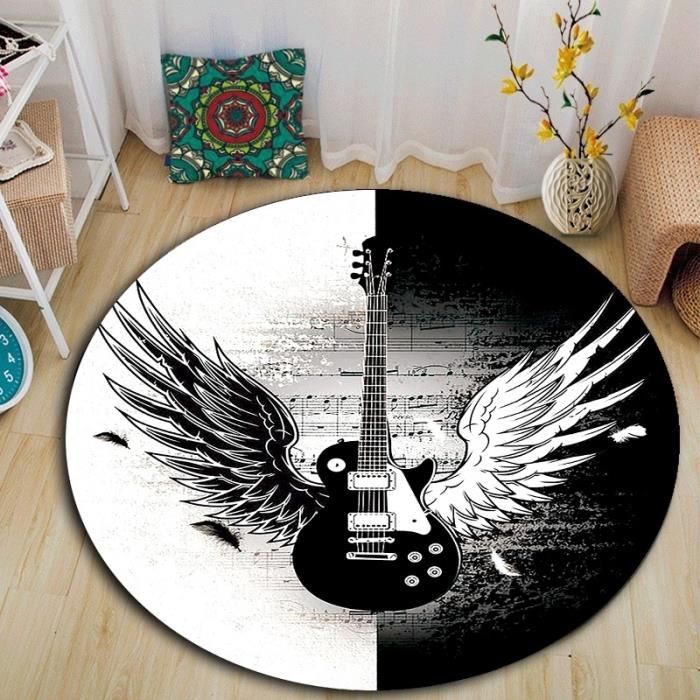 Hct-1360 Tapis rond antidérapant symbole musical touches de Piano guitare  noir et blanc décoration de sol pour Diameter 120cm - Cdiscount Maison