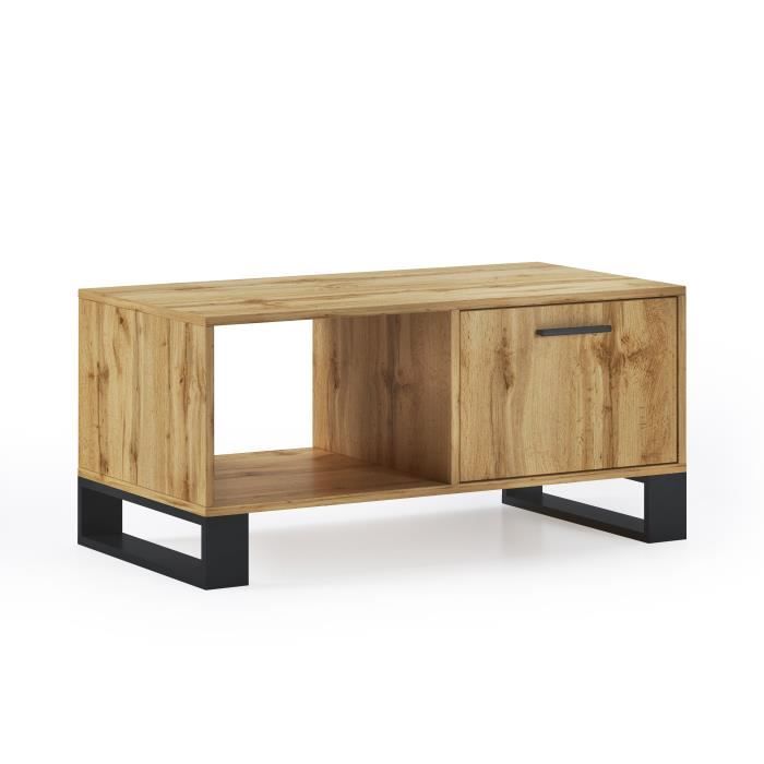 table basse avec portes, salon, modèle loft, couleur chêne rustique, 92x50x45cm, rf652