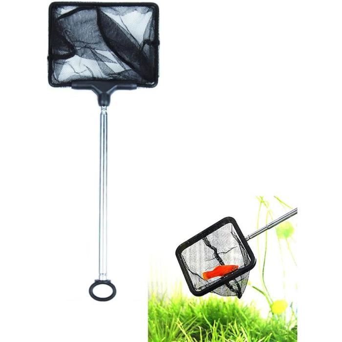 Petit filet de pêche carré rétractable avec poignée en acier inoxydable et petit aquarium