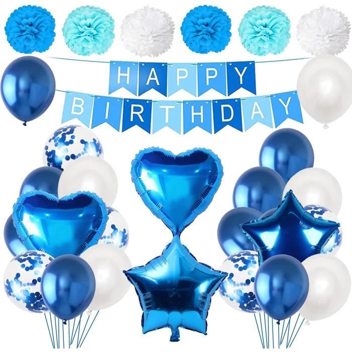 Déco Anniversaire Vicloon – 27 Pièces, Ballons Confettis Bleus, Bannière, Ruban, Fête