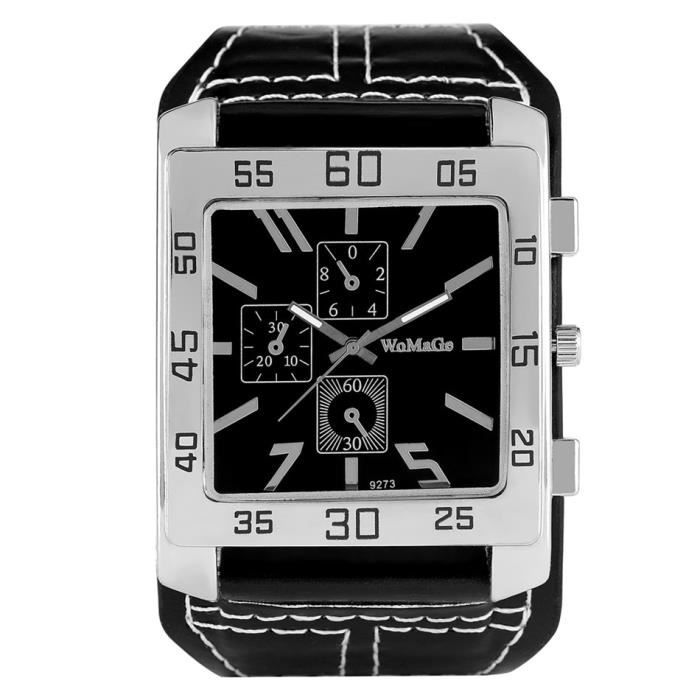 Montres Montre Punk en cuir cadran carr pour femmes grande