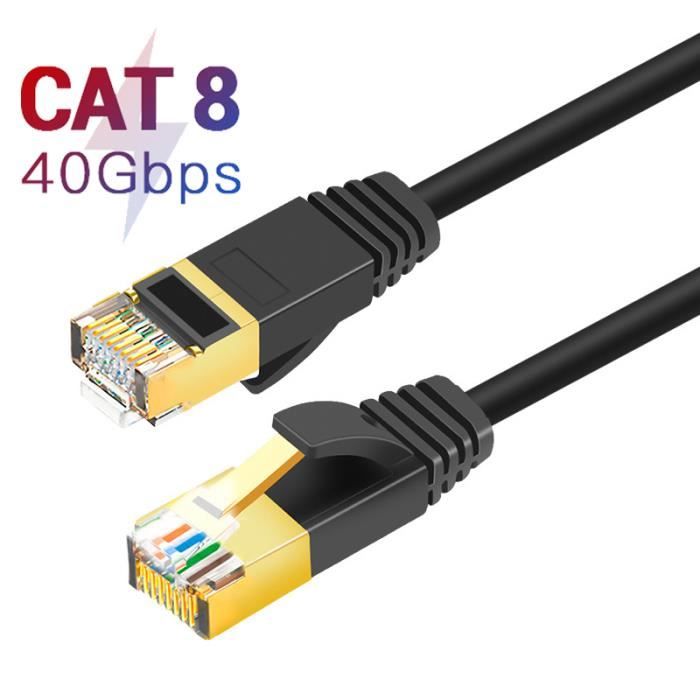 Ototon® 3M Cat 8 Câble Ethernet RJ45 Réseau Plat Haut Débit 40Gbps 2000MHz  SFTP Pour PC TV Box Nintendo Switch - 3M