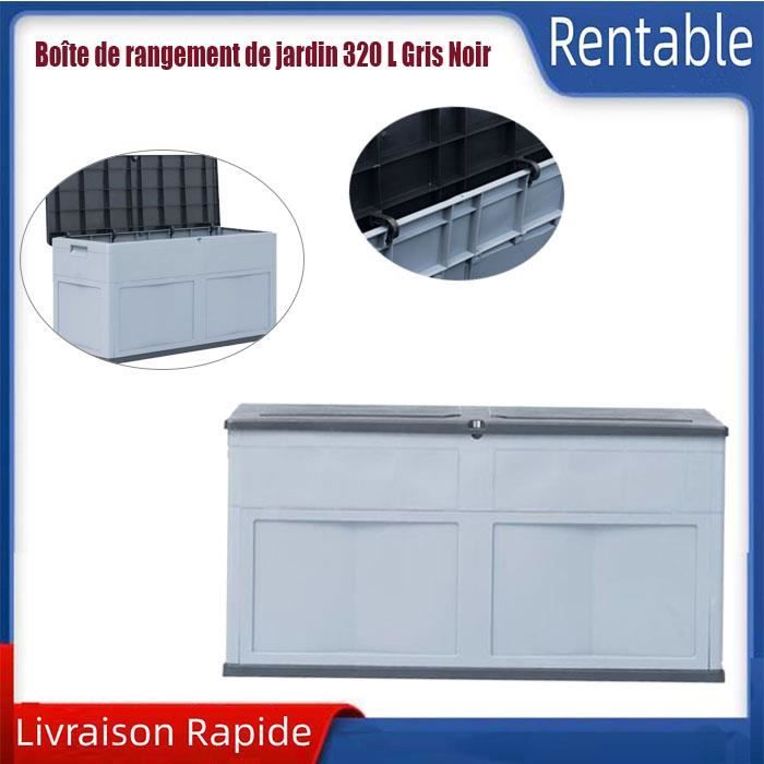 Boîte de rangement de jardin 320 L Gris Noir plastique (avec texture de bois) Vogue LEC