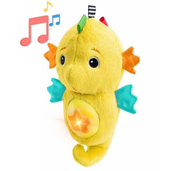 BABY EINSTEIN Veilleuse bébé Doudou hippocampejaune réponds au pleurs de bébé musicale lumineuse bruits blanc attache tétine
