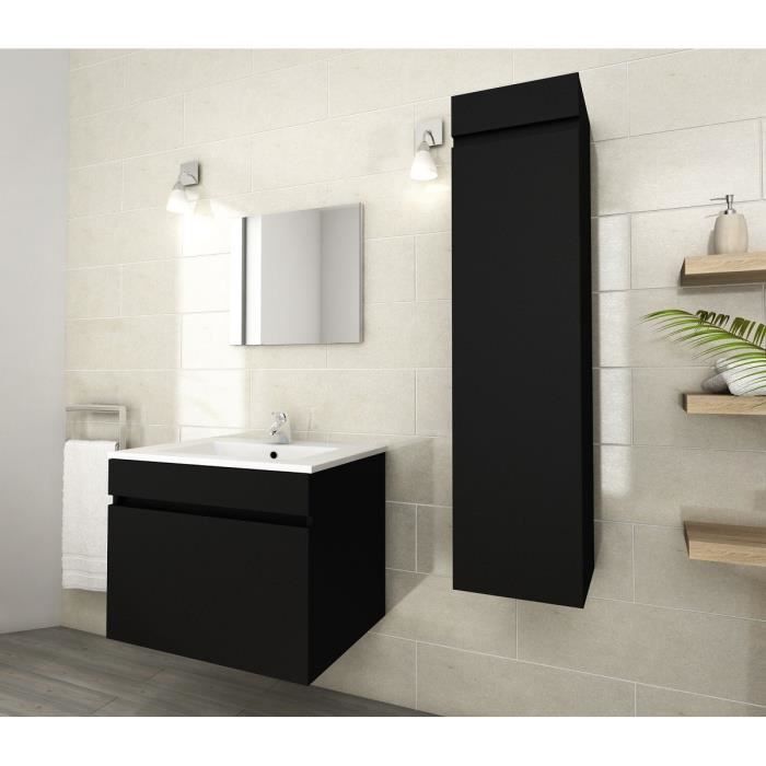 Luna Ensemble De Salle De Bain Simple Vasque L 60 Cm Noir Mat