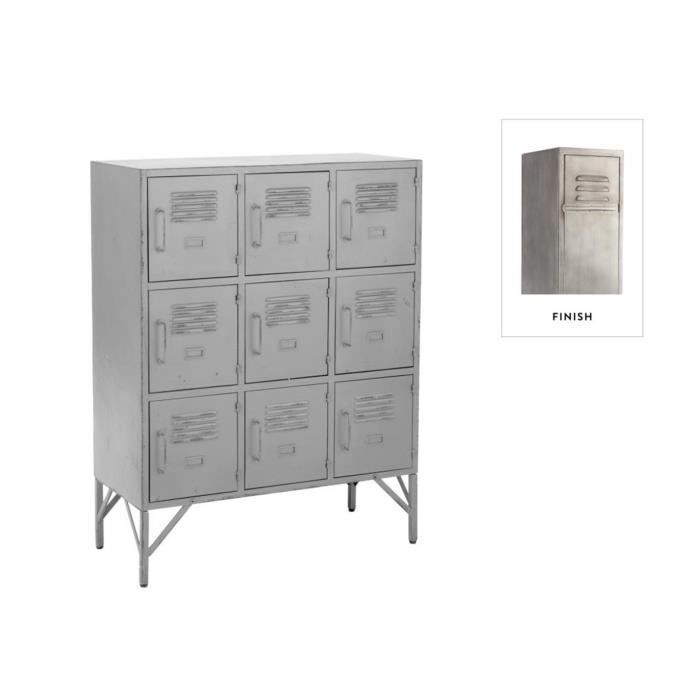 armoire 9 portes metal argent - calicosy gris - j-line - meuble de chambre - adulte - battante