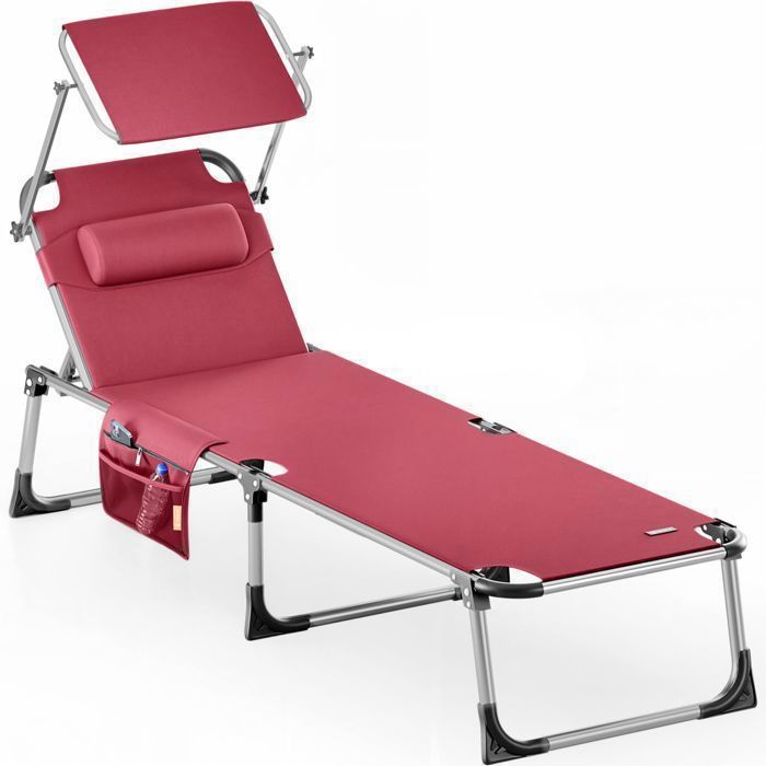 Chaise Longue Bari XXL 210cm Casaria - Aluminium Gris, Coussin Amovible, Dossier Réglable, Pare-Soleil