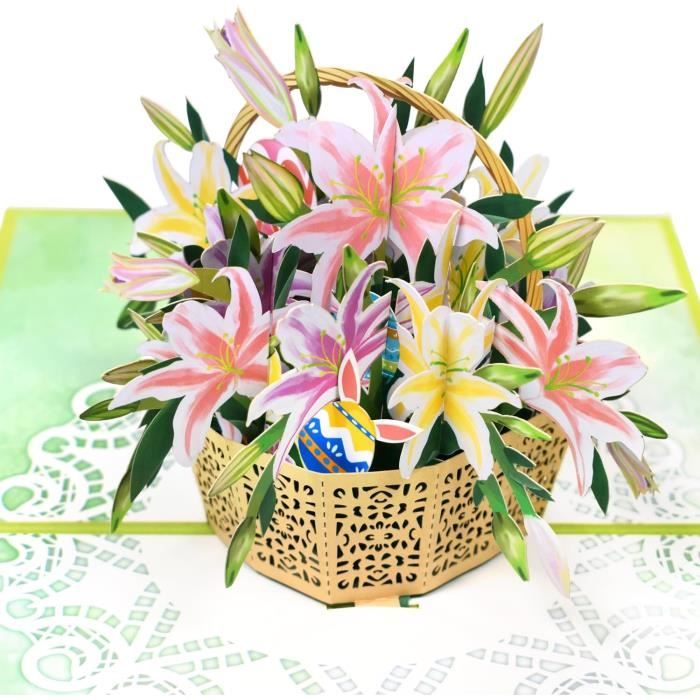 Carte De Pâques 3D Pop Up | Avec Lapins, Œufs Et Fleurs, Inclut Enveloppe
