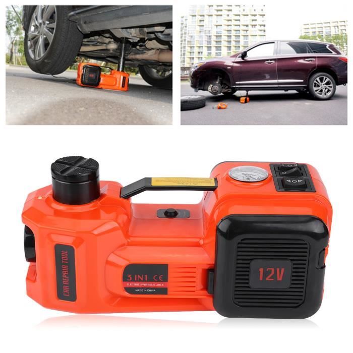 Crique Electrique Voiture Kit Cric électrique Voiture 3 Tonnes 12V - Avec Clé électrique Et Gonfleur, Levage 170-420mm, Pour Berlines/SUV Changement Pneu électrique