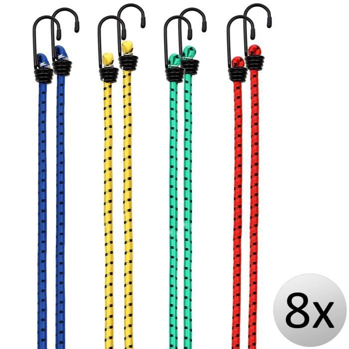 Lot 8 Tendeurs Caoutchouc Réglables Avec Mousqueton 30/60/100 Cm – Extra Forts Pour Bâche, Voile Ombrage, Camping