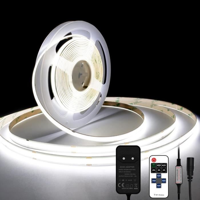 Ruban LED COB 5m Blanc Froid 6000K - Bande LED Dimmable Avec App Et Télécommande, Minuterie Pour Chambre, Cuisine Et Salon