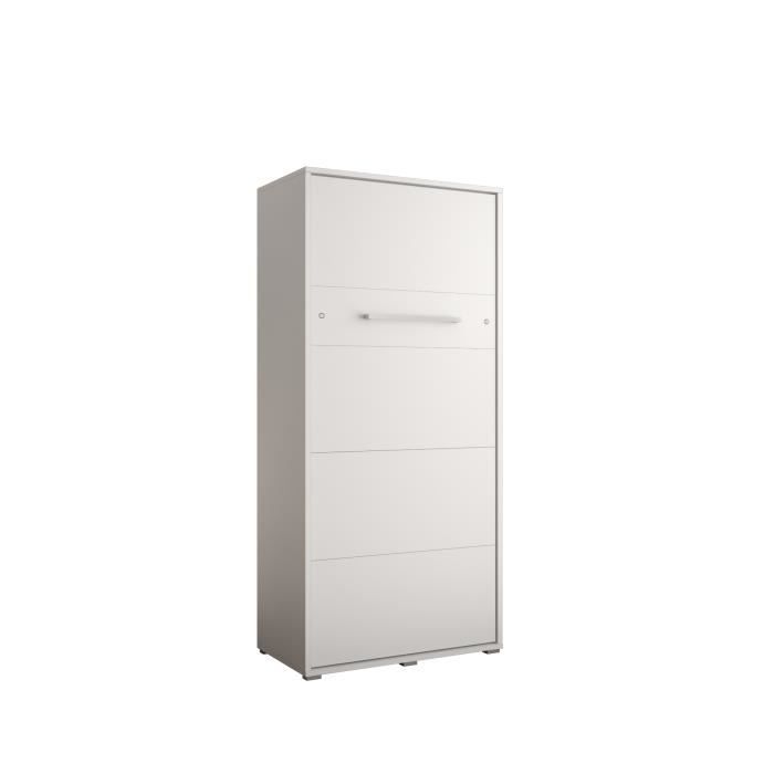 armoire lit escamotable vertical alabama 90 avec coffre - style contemporain - blanc mat (sans matelas)