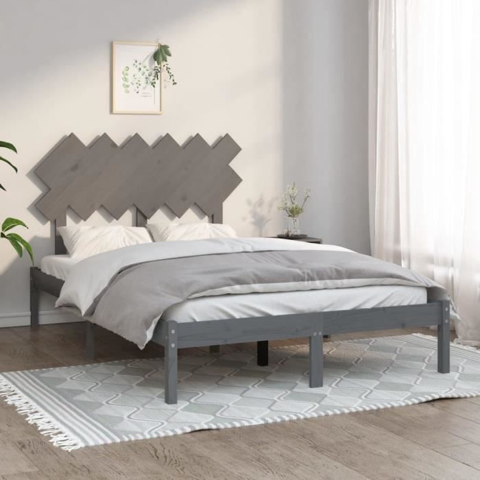 famirosa cadre de lit gris 120x200 cm bois massif-865