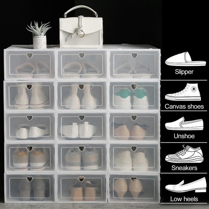20 boîtes de rangement de chaussures, organisateur de chaussures empilable en plastique, étagère à chaussures pliante