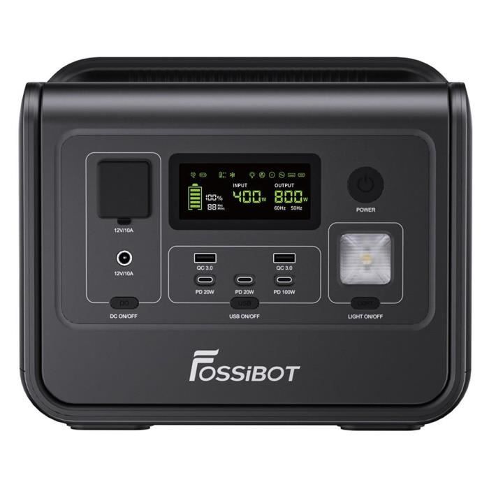 FOSSiBOT F800 Centrale Électrique Portable, Générateur Solaire LiFePO4 512 Wh, Sortie CA 800 W, Entrée Solaire Maximale 200 W, 8 Pri