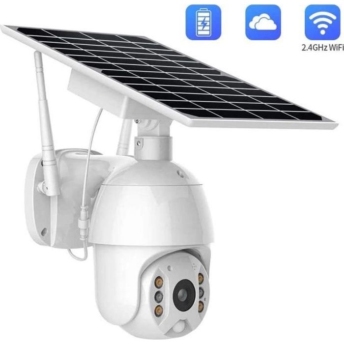 GOBRO Caméra de sécurité solaire d'extérieur alimentée par batterie sans fil WiFi 1080p, WIFI solaire PTZ