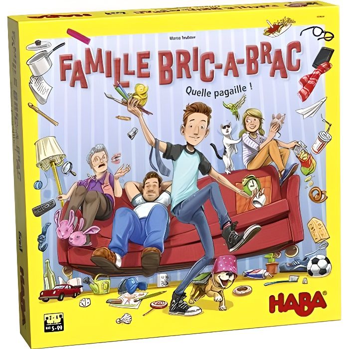 jeu de société famille bric-à-brac - haba - figurine pivotante - mécanique de jeu prenante
