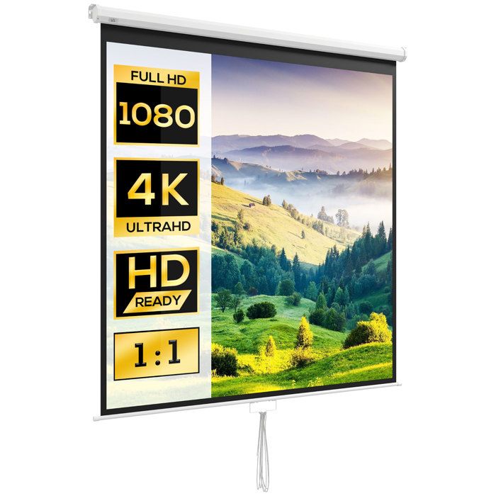 Écran de projection - HOMCOM - 99 pouces home cinéma 1:1 4K HD mural plafond - acier - 189x7x182cm - blanc