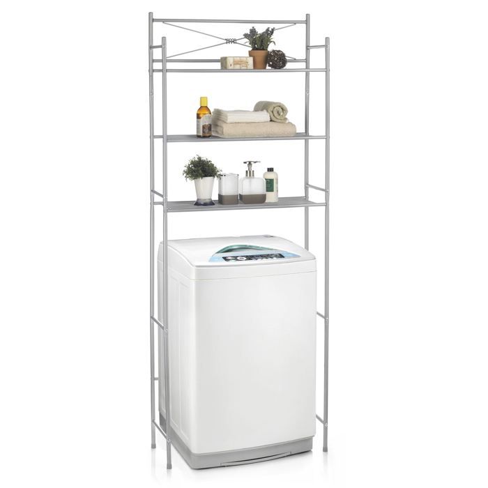 Etagère de salle de bain MARSA meuble de rangement au-dessus des toilettes wc ou lave-linge avec 3 tablettes en métal laqué gris