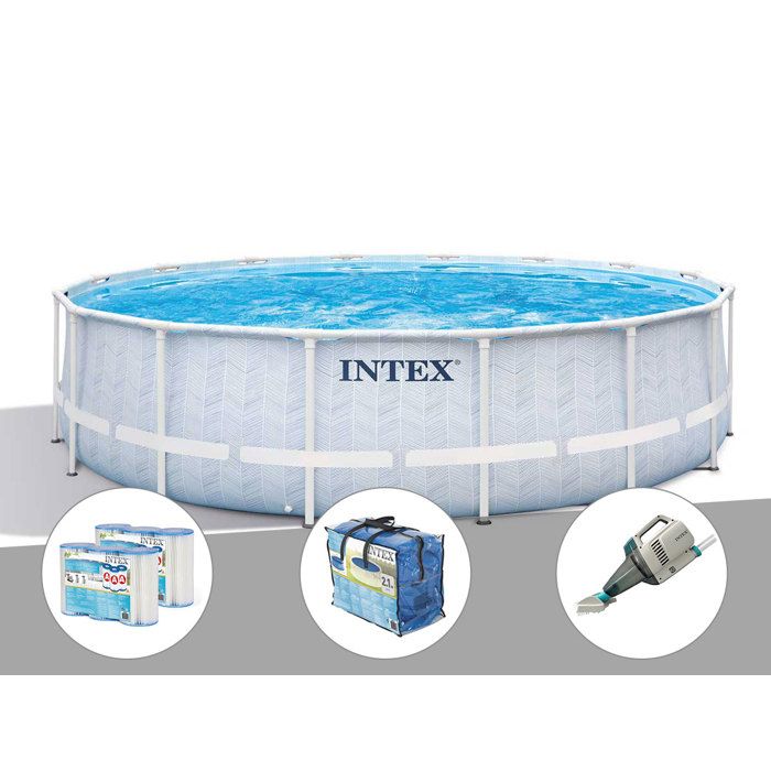 Kit piscine tubulaire Intex Chevron ronde 488 x 122 m + 6 cartouches de filtration + Bâche à bulles + Aspirateur