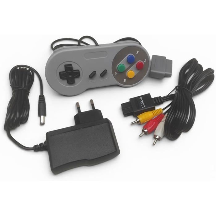 Link e : Manette de Jeu Chargeur Secteur et Cable AV RCA Compatible avec la Console Super Nintendo SNES