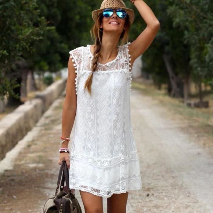 Robe de soiree courte blanche a manches courtes pour femmes HBSTORE Blanc Cdiscount Pret a Porter