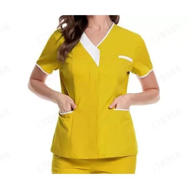 Blouse Médicale Femme Halloween – Col En V, Manches Courtes, Motifs Citrouille/fantôme, Coton/polyester