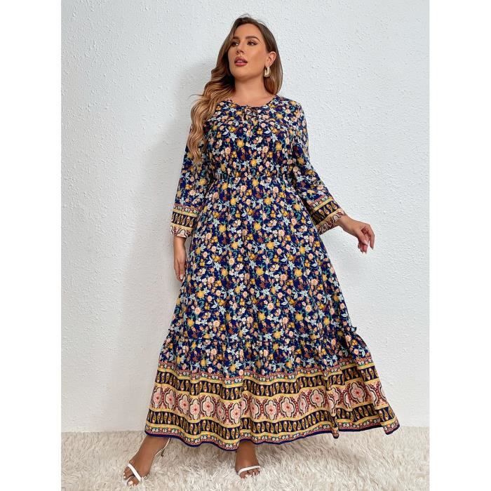 Robe boheme a imprime floral 1.5mmx8373m Grande taille Manches longues Taille haute Maxi curvy Blanc Blanc Cdiscount Pret a Porter