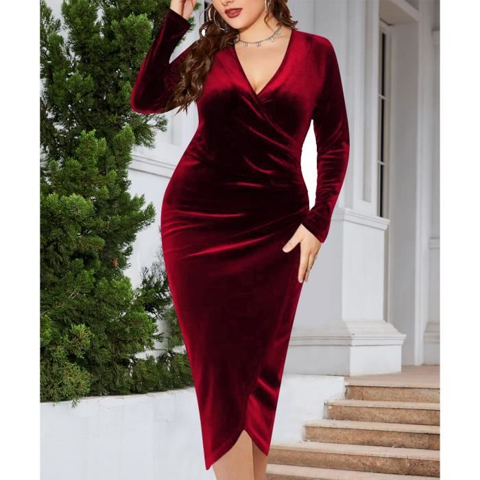 Robe mi longue en velours pour femme manches longues fronc coupe couvertes robe de soir e grande taille t 1.5mmx20035m