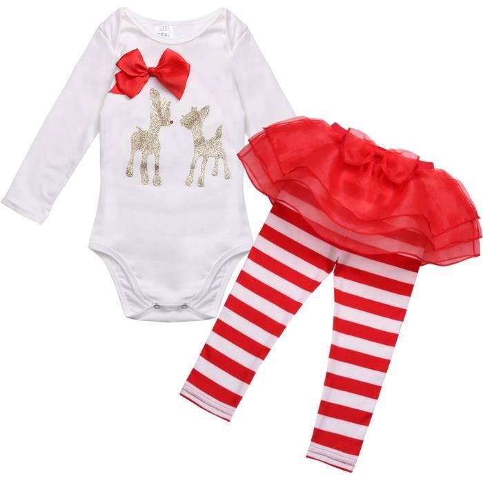 Ensemble De Vetements Noel Bebe Fille Barboteuse Pantalon Raye Tenue Fete Costume De 3 A 18 Mois Blanc Rouge Cdiscount Pret A Porter