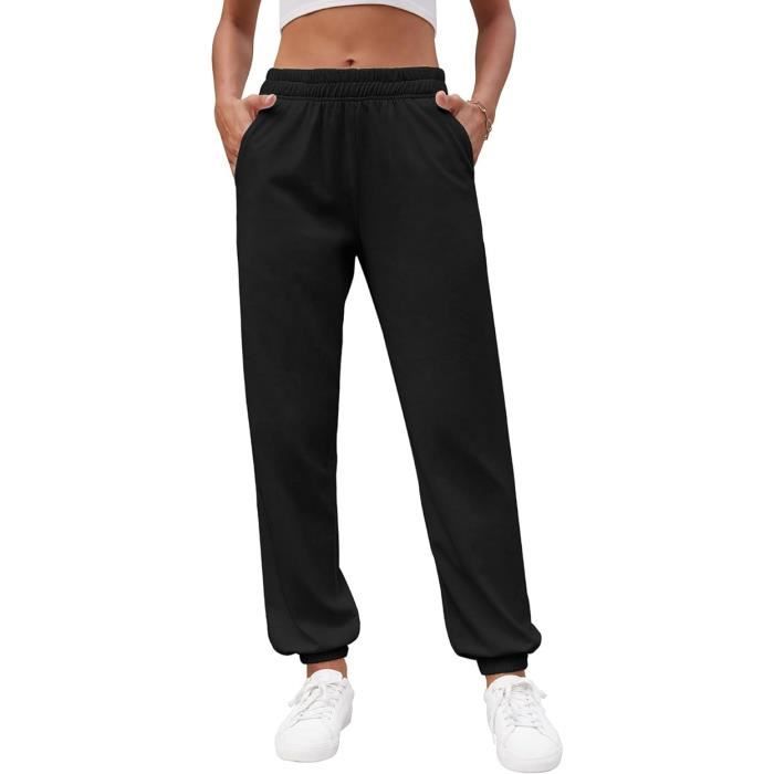Pantalon Jogging Femme en Coton Pantalon Jogging Femme Chic Elastique Taille Haute avec Poche Pantalon de Training Sport Yoga et Fit black Cdiscount Pret a Porter