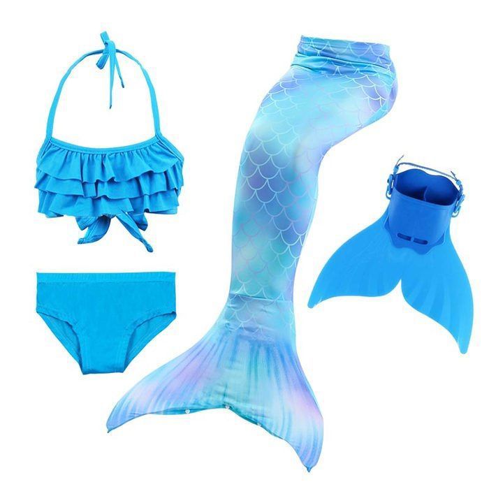 6PCS Ariel Deguisement Sirène Fille Queue de Sirène Enfant avec Monopalme  Petite Sirene Fille Maillot de Bain