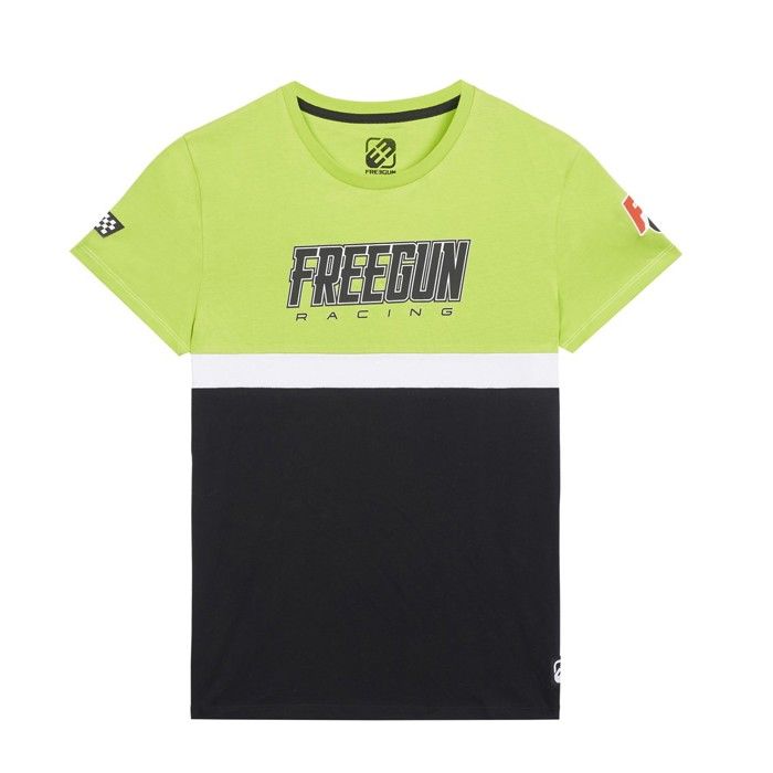 freegun tee shirt homme 100% coton racing, regular fit, col rond & manches courtes - vert taille l