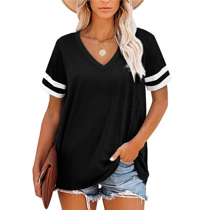 T-shirt manches courtes col en V coton blanc femme | La Halle