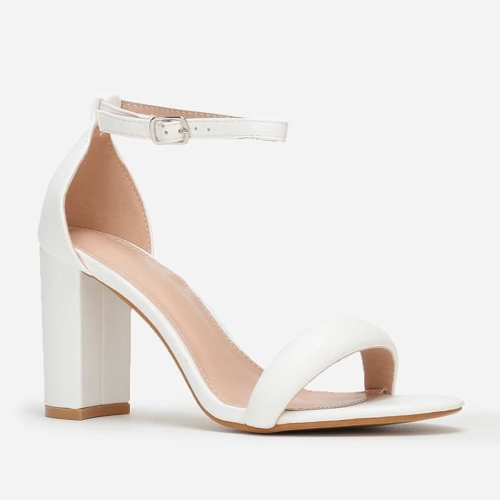 Sandales Femme Blanc Bride Arrondie Talon Carre 8 5cm Synthetique Blanc Cdiscount Chaussures