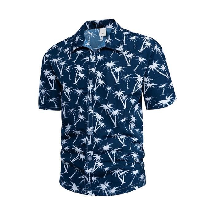 Chemise Hawaïenne Homme Manches Courtes à Motif Fleurs Casual Chemisette Ete de Plage Pour