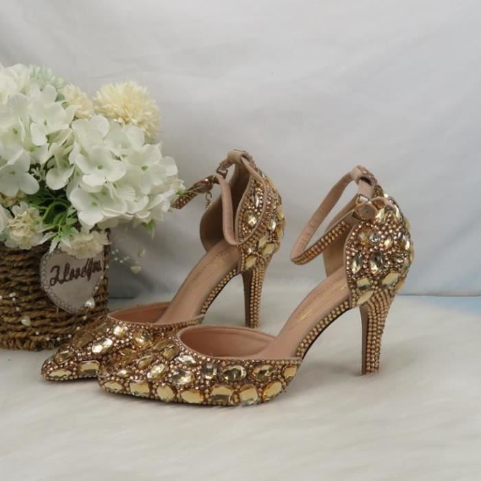 Escarpins Femme Strass Talons Hauts 8 Cm - Sandales Élégantes à Bride Cheville Réglable, Idéales Mariage Et Soirée