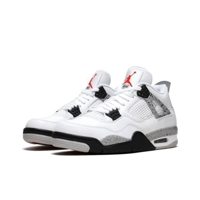 NIIKE AirsJordans 4 Retro OG White Cement Blanche et Gris Noir Femme Homme AJ4 Chaussures de