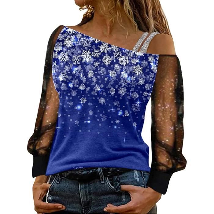 T-shirt Manches Longues Femme Imprimé Paillettes Mesh - Matière Douce, Coupe Ajustée, Décontracté - 9