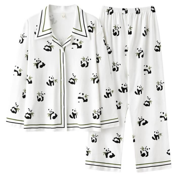 Pyjama Femme AIEVIS 2 pieces en Coton Imprime panda manches courtes et pantalon Blanc Cdiscount Pret a Porter