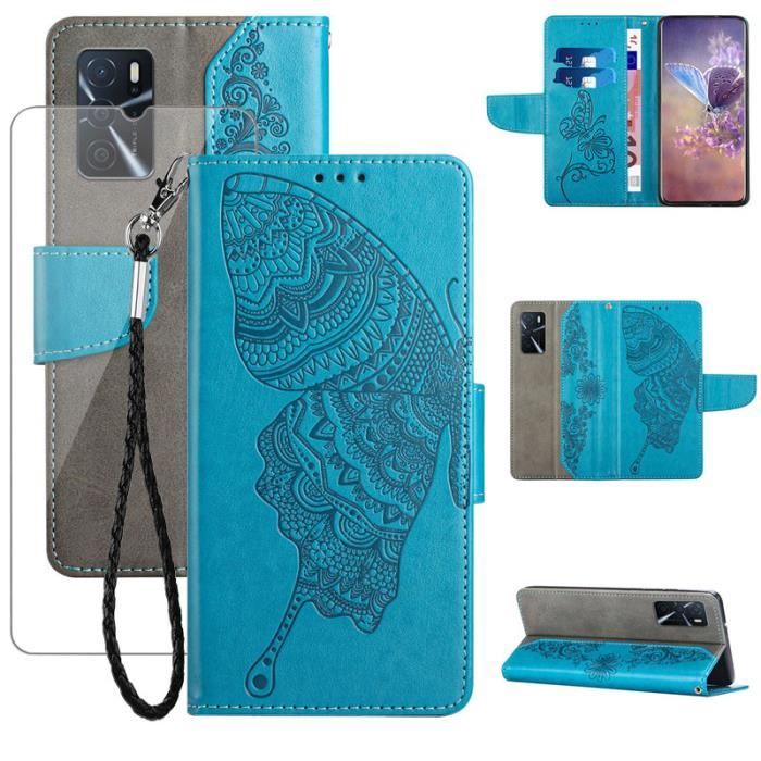 KOUYI Cover per Oppo A16 / A16S / A54S / A55 5G / A53S 5G, Custodia Portafoglio,Cover Libro,Pelle Flip/Folio Case con [Funzione di Supporto] [3-Scheda Slot] [Magnetica] Antiurto (Blu