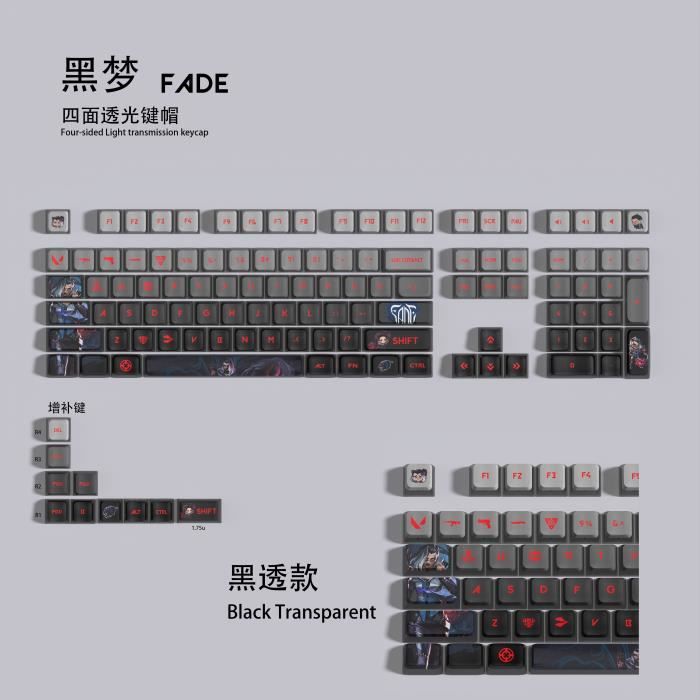 Clavier Gamer capuchon de touche VALORANT Fade noir translucide 119 clés ASA degré élevé - Oem