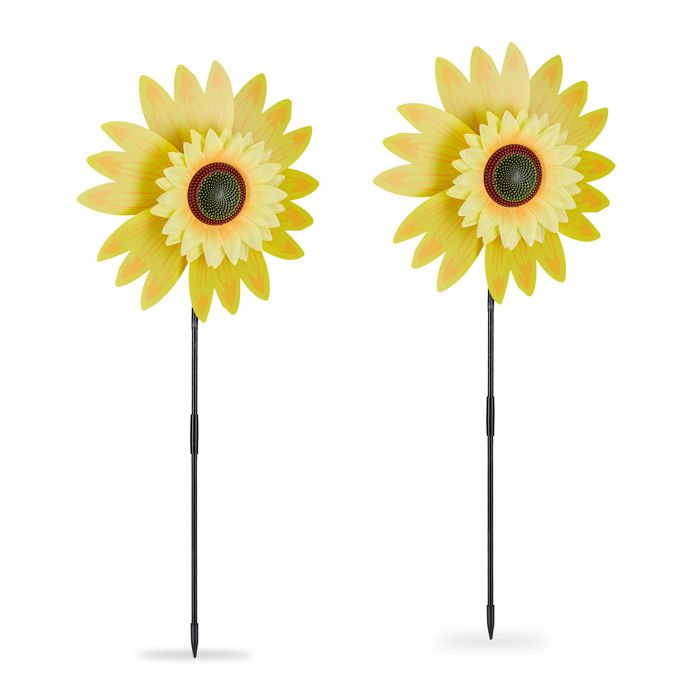 Moulins à Vent Décoratifs Relaxdays - Lot De 2 Fleurs Arc-en-ciel Pour Jardin Ou Balcon