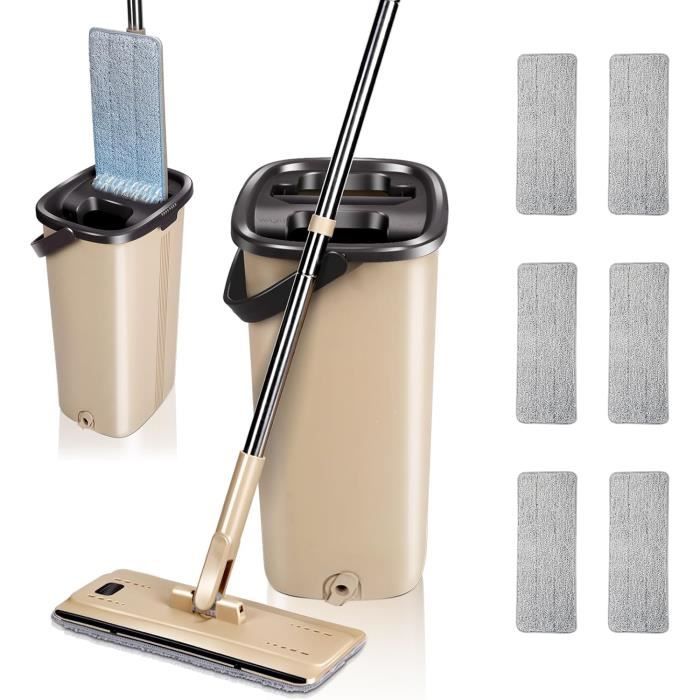Set Balai Serpillère Avec Seau Essoreur - 6 Tampons Microfibre, Manche 165cm | Nettoyage Sols Facile