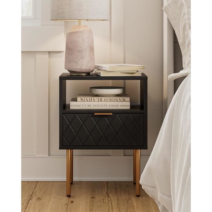 Table De Chevet Avec 2 Tiroirs - Style Bohème Moderne Blanc Et Or - 40x30x56 Cm - Pour Chambre, Salon - 7