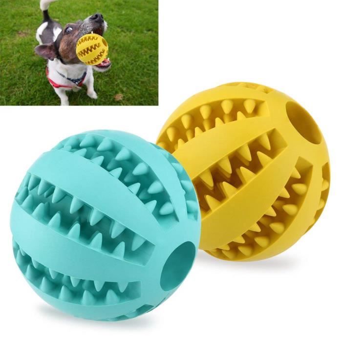 Meilleurs prix pour 2 Balles Chien Jouet Boules Caoutchouc Animaux Chien Chat Chiot Mâcher balle pour entraînement chercher Leçon 7cm Bleu+Jaune