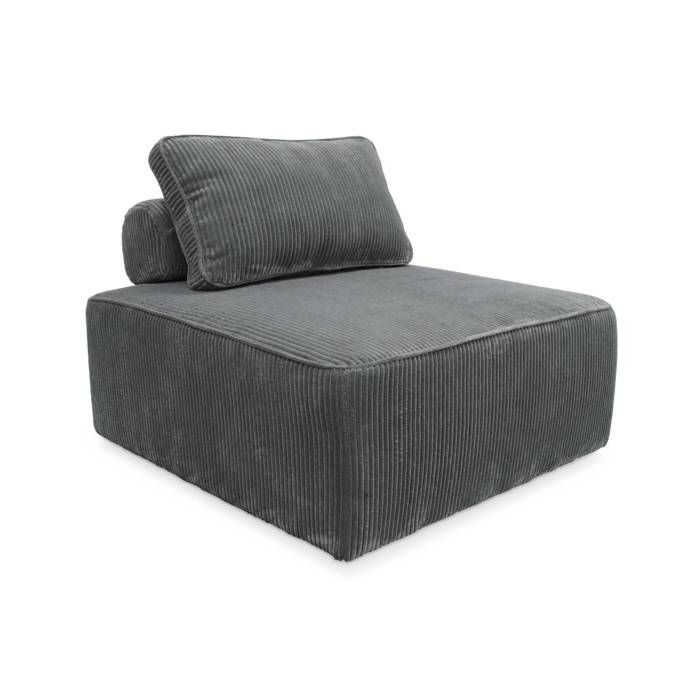 Chauffeuse pour canapé modulable velours côtelé gris avec un coussin